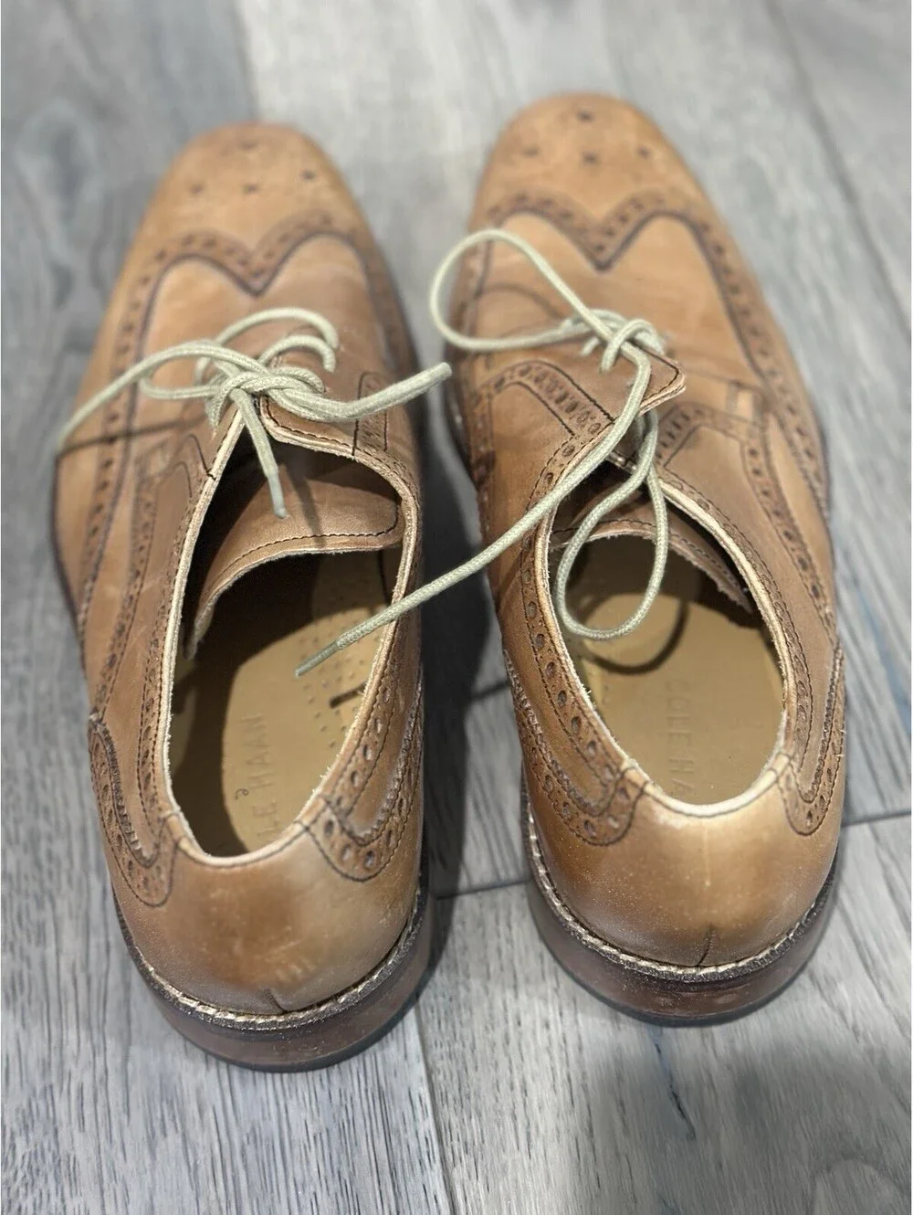 Cole Haan Wingtip Oxford Brown Leather Dress Shoes C09303 Mens Size 9 1/2